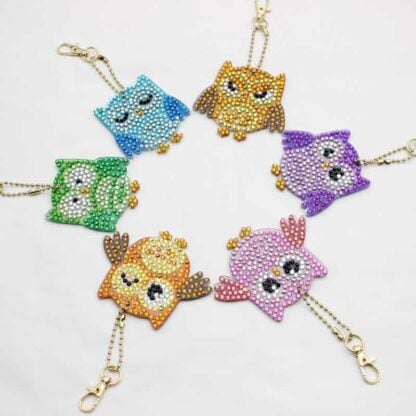 6 uilen sleutelhangers in diamant borduurwerk - Afbeelding 2