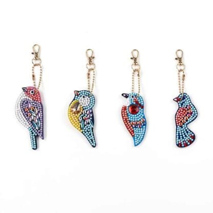 4 vogel sleutelhangers in diamant borduurwerk