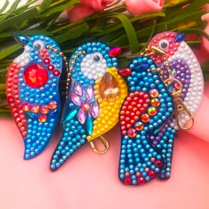 4 vogel sleutelhangers in diamant borduurwerk - Afbeelding 2