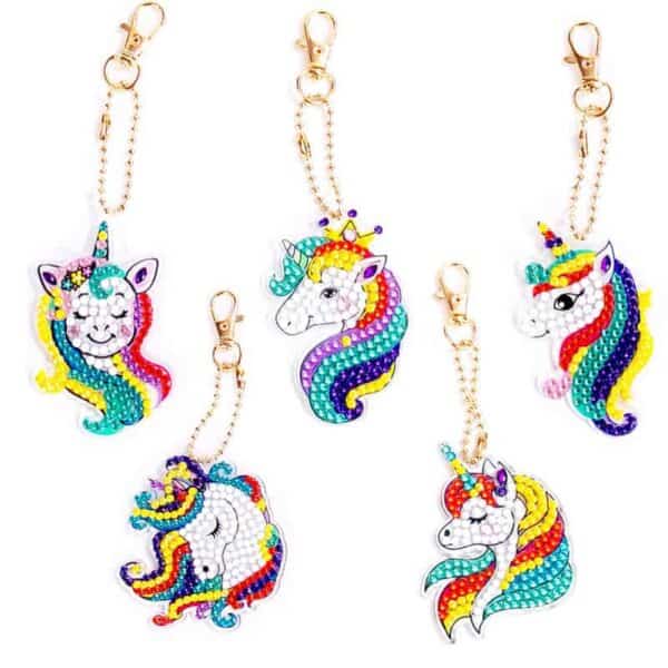 Diamant broderie unicorn unicorn inel cheie