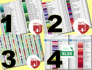 El pack definitivo 4 cartas de colores DMC para pintar diamantes en PDF y Excel (XLSX)